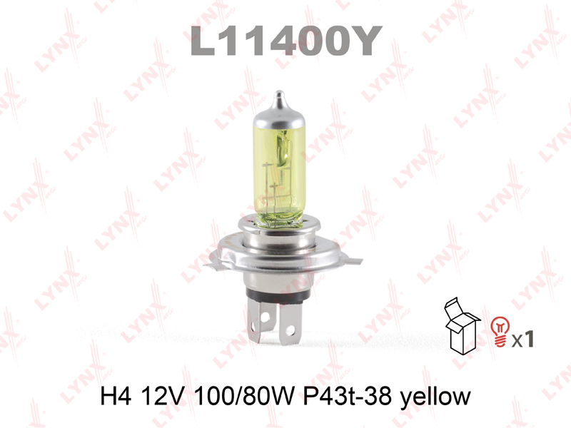 Лампа H4 12V 100/80W P43t н/о YELLOW желтая