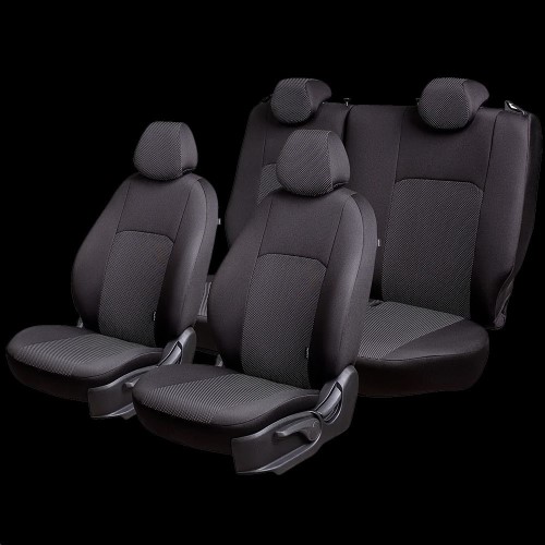 Чехлы на сиденье Renault Logan-1 06.2004-06.2016г. 2П+1Г Дублин Жаккард черный (цельн.задн.спинка)