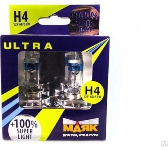 Лампа H4 12V 60/55W P43t н/о набор +100% ULTRA Super Light