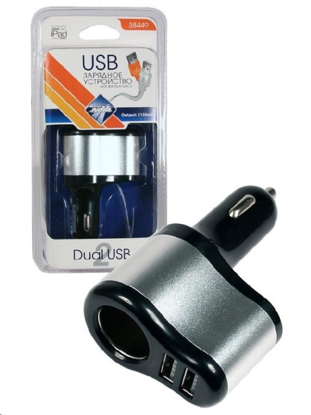 Разветвитель прикуривателя 1 гнездо + 2 USB порт, LED подсветка