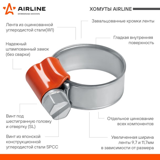 Хомут Airline 20-32 мм оцин. усиленный (уп=50 шт)