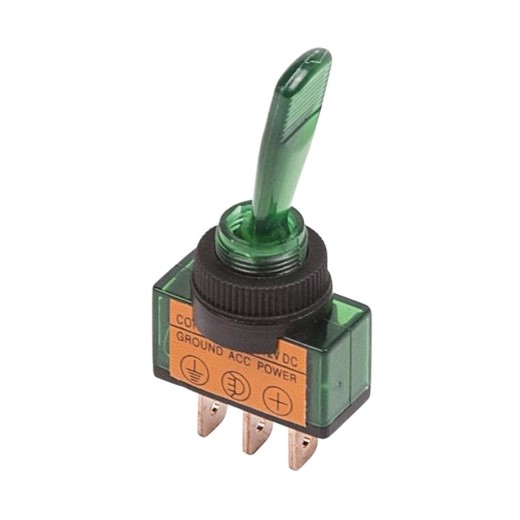 Тумблер 2-х позиц. 12V 20А (3c) ON-OFF однополюсный с зеленой подсветкой