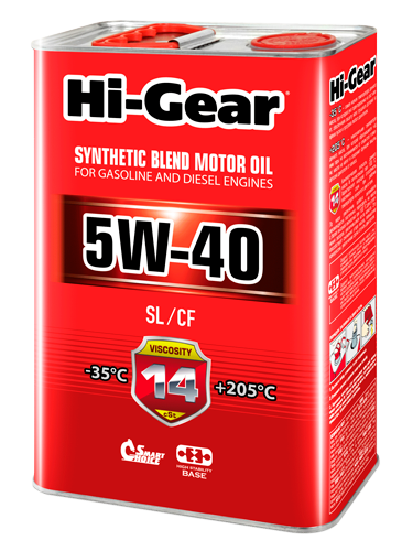 Масло моторное Hi-Gear 5W40 SL/CF A3/B4 (4л.) полусинтетическое. (бенз., диз.)