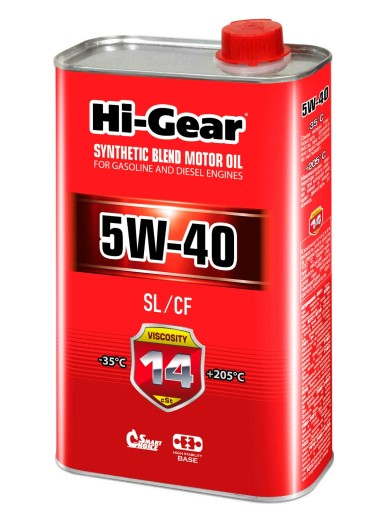 Масло моторное Hi-Gear 5W40 SL/CF A3/B4 (1л.) полусинтетическое. (бенз., диз.)