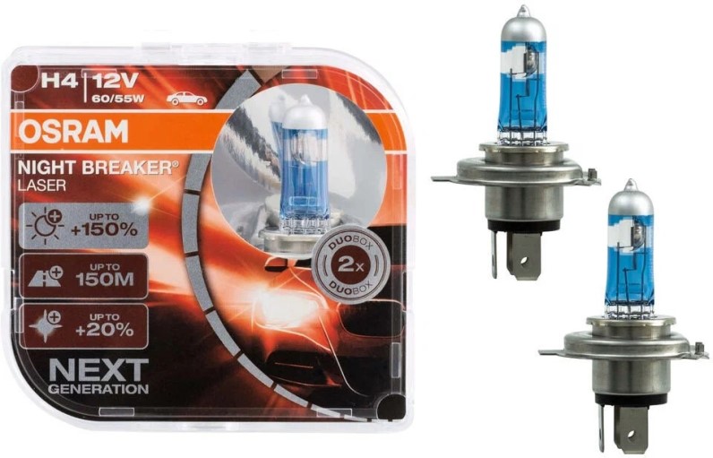 Лампа H4 12V 60/55W P43t н/о набор +150% NIGHT BREAKER LASER 3500K