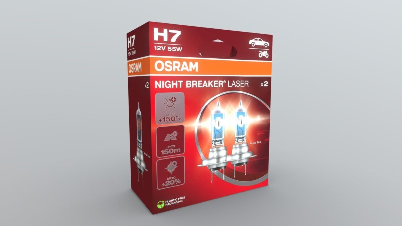 Лампа H7 12V 55W Px26d набор +150% NIGHT BREAKER LASER 3500K