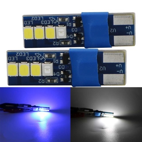 Лампа габарит. 12V W5W T10 8 SMD без цок. W2.1x9.5d син/бел.