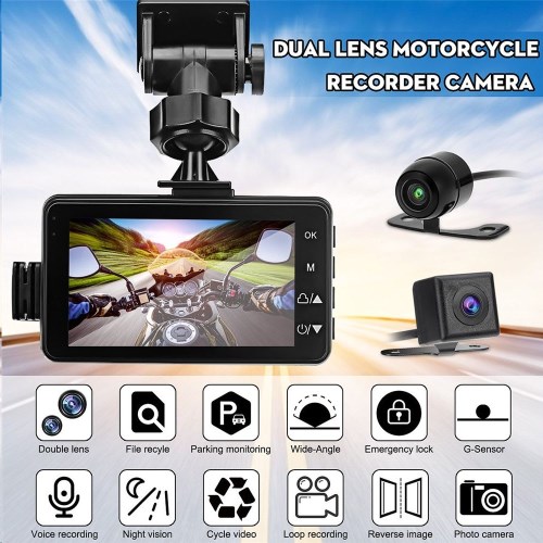 Видеорегистратор Full HD для мотоциклов, с двумя выносными камерами (перед/зад)