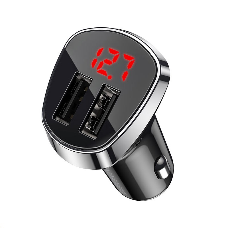 Зарядное устр-во в прикур. 2 USB 2.4A + вольтметр черный