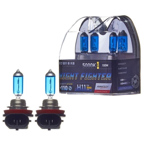 Лампа H11 12V 55W PGJ19-2 набор +110% Night Fighter 5000K (2 шт)