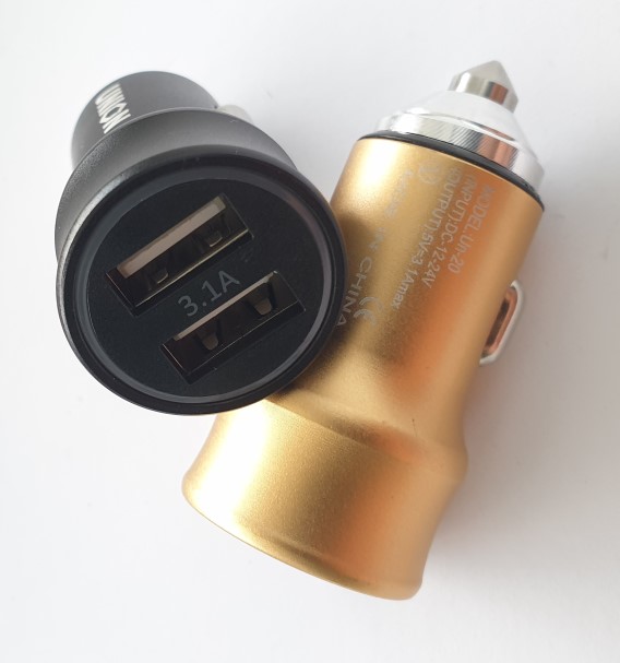 Зарядное устр-во в прикур. 2 USB 3.1A, закругленный, металл