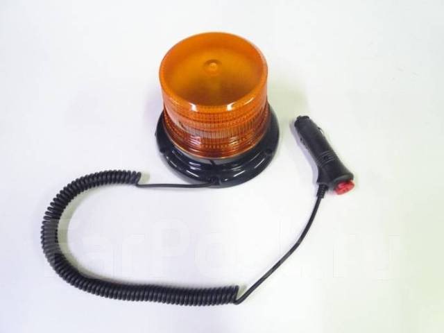 Маяк проблесковый 12-24V 10W стробоскоп, на магните, в прикуриватель, оранжевый 115*115 мм