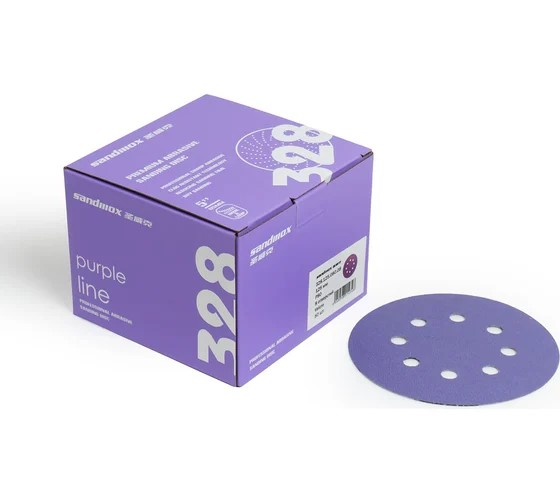 Бумага наждачная круг -№ 240 D=125 мм 8 отв. на липучке  PURPLE