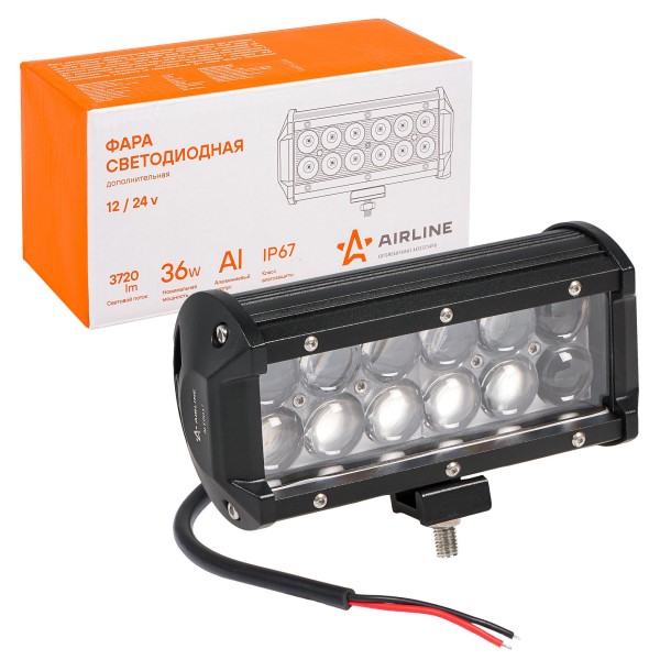Фара светодиодная дополнительная 12 LED 4D линза, 36W (Балка) 12-24V 165*78*65 двухрядная
