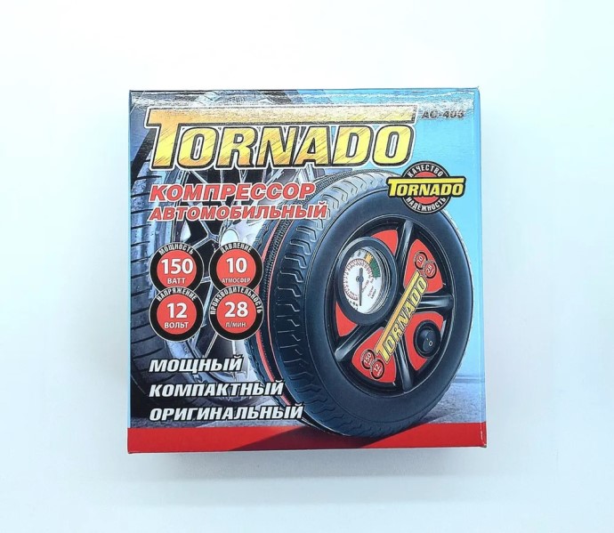Компрессор поршневой пласт. 12В 28л/мин.  Колесо  TORNADO