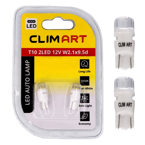 Лампа габарит. 12V W5W T10 2 LED с цок. W2.1x9.5d (2 шт в блистере)
