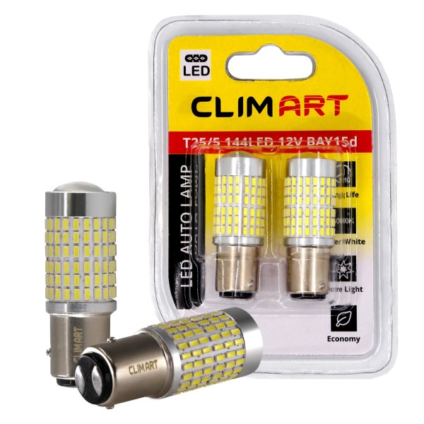 Лампа 2-конт. 12V P21/5W T25/5 144 LED со смещен. цок. по высоте BAY15d (2 шт в блистере)