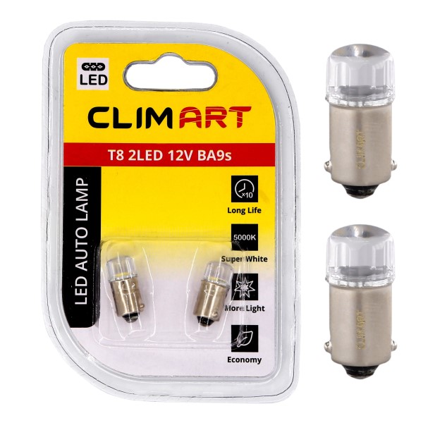 Лампа габарит. 12V T4W T8 2 LED с цок. BA9s (2 шт в блистере)