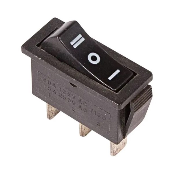Выключатель клавишный 250V ON-OFF-ON 15А 3 конт. черный с нейтралью