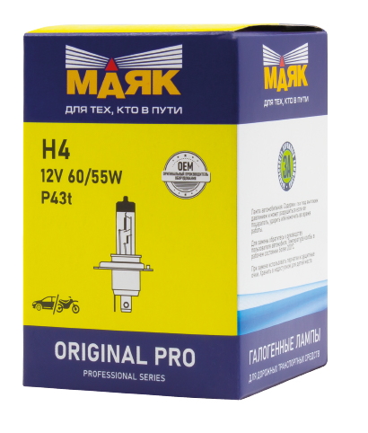 Лампа H4 12V 60/55W P43t н/о ORIGINAL PRO
