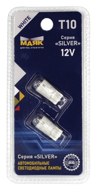Лампа габарит. 12V W5W T10 1 SMD SILVER без цок. W2.1x9.5d (2 шт в блистере)