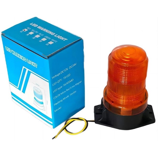 Маяк проблесковый 10-30V желтый, магнитный светодиодный 18 SMD