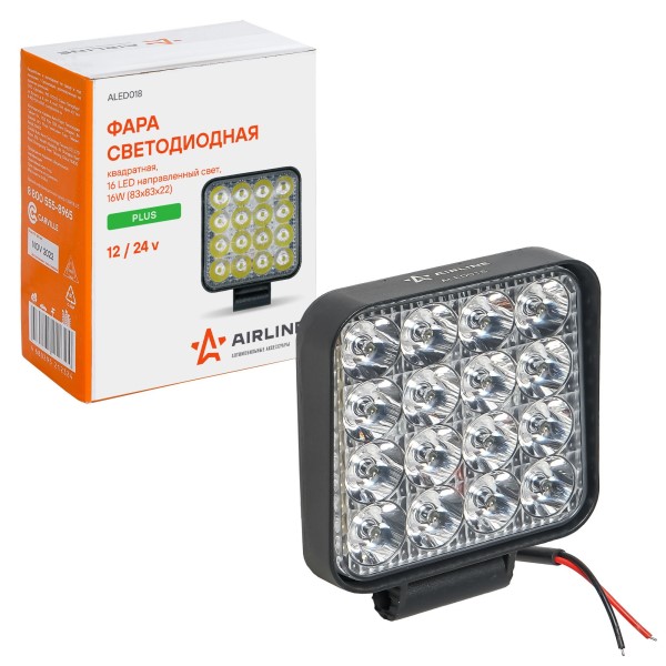 Фара светодиодная дополнительная 16 LED 16W 12-24V (квадрат) 83*83*22 направленный свет, PLUS