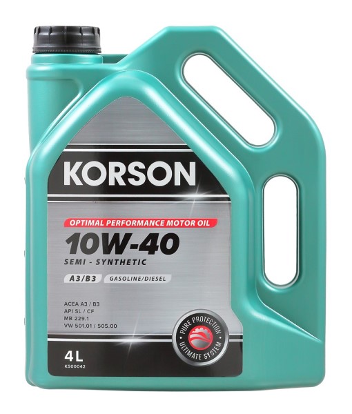 Масло моторное KORSON 10W40 A3/B4 (4л.) полусинтетическое.