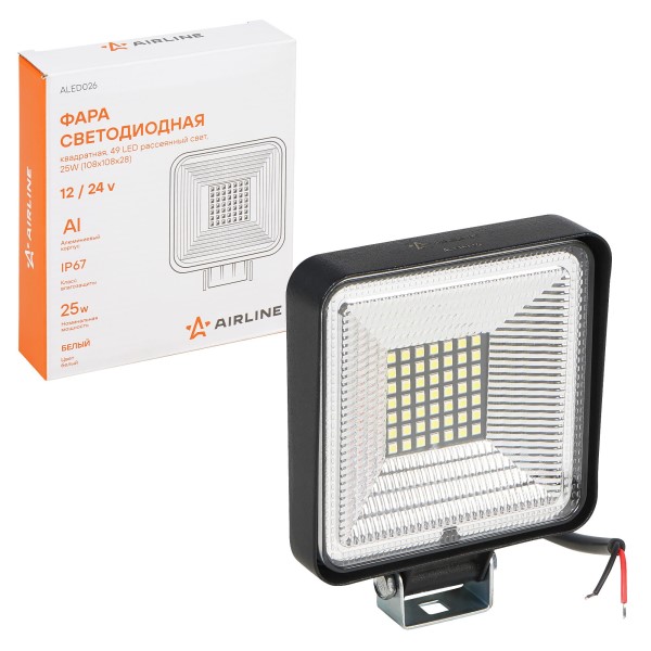 Фара светодиодная дополнительная 49 LED 25W 12-24V (квадрат) 108*108*28 рассеянный свет