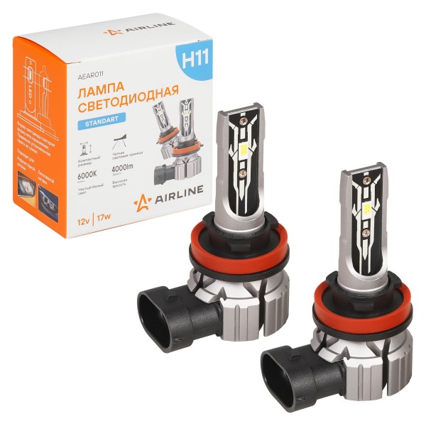 Лампа H11/H8/H16(JP) 12V LED 17W 4000LM 6000K 2 шт (Белый) для рефлект./линз. оптики STANDART