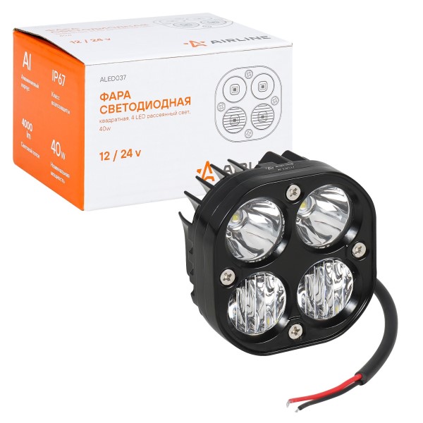 Фара светодиодная дополнительная 4 LED 40W (гладкий рефлектор + 5D линза) 12-24V 78*78*50 комбинированный свет, PLUS