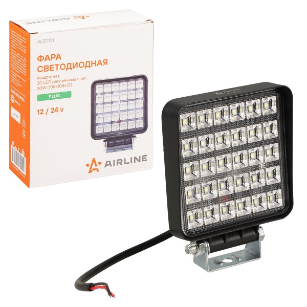 Фара светодиодная дополнительная 30 LED 30W 12-24V (квадрат) 108*108*37 рассеянный свет, PLUS