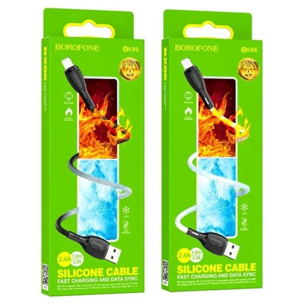 Дата-кабель универ. lightning USB/Iphone 1 м, 2.4А, силикон черный