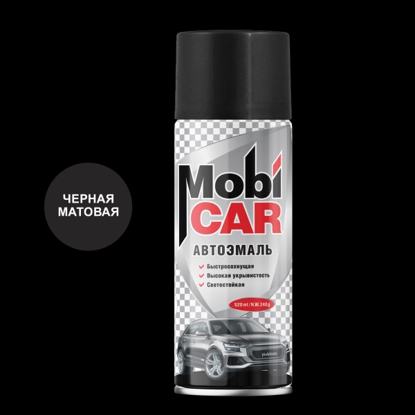 Краска спрей MobiCar акрил. Черная матовая 520 мл