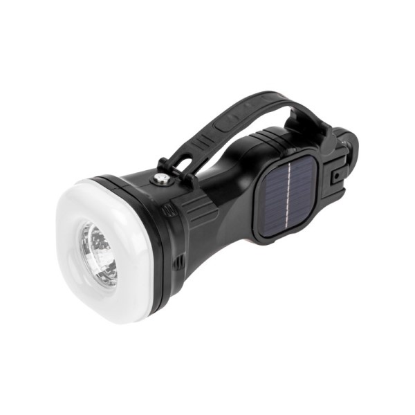 Фонарь ручной аккумуляторный, зарядка USB, с солнечной батареей и крюком