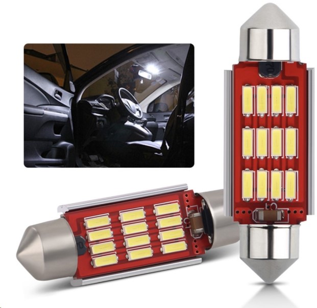Лампа салонная 12V C5W T11 SV8.5 12 SMD 36мм с радиатором