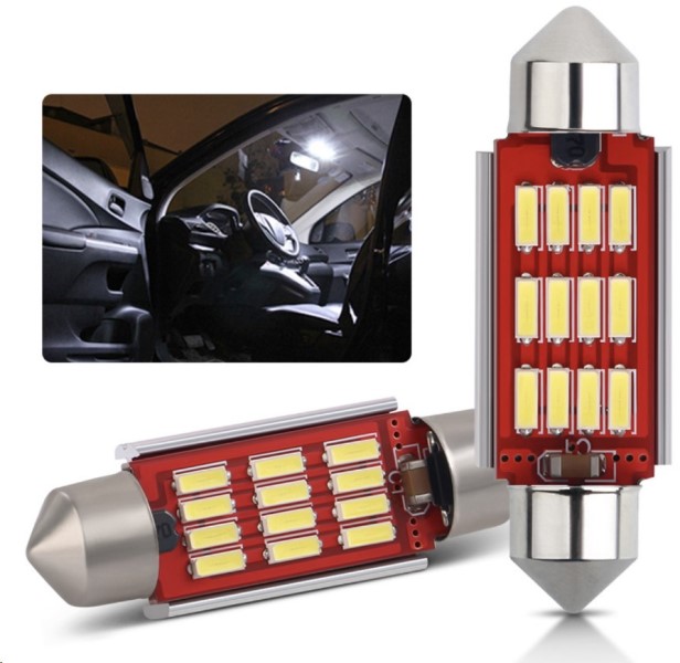 Лампа салонная 12V C5W T11 SV8.5 12 SMD 39мм с радиатором