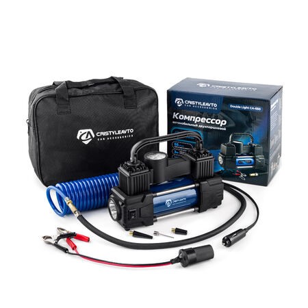 Компрессор поршневой CRISTYLEAVTO CA-650 Double Light 65 л/мин, двухпоршневой с фонарем -D- арт:13091