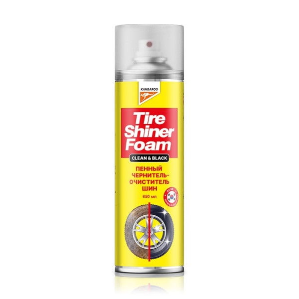 Чернитель шин 650 мл (аэрозоль)  Kangaroo Tire Shiner Clean&amp;Black  пенный -D- арт:330137