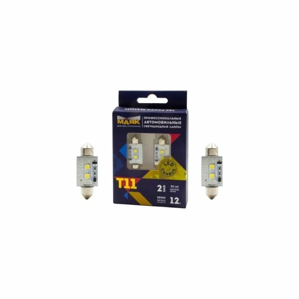 Лампа салонная 12V C10W T11 SV8.5 2 SMD 36мм 180 SUPER WHITE (2 шт в блистере) -D- арт:12T11x36/CAN06/2BL