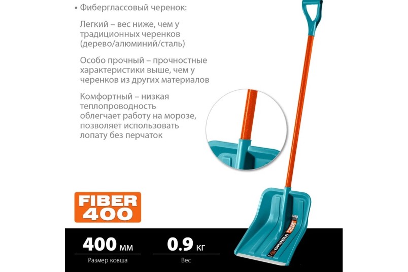 Лопата для снега FIBER-400 фиберглассовый черенок, пластиковый ковш 400 мм PROLine