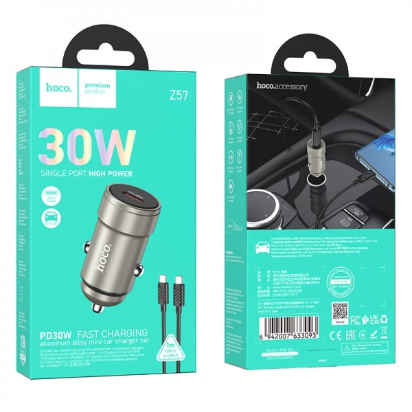 Зарядное устр-во в прикур. 1 PD Type-C + кабель Type-C черный -D- арт:Z57