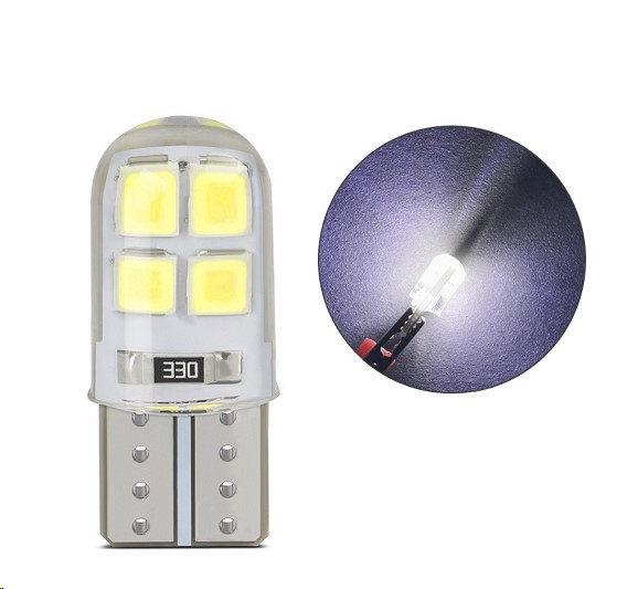 Лампа габарит. 12V W5W T10 8 SMD без цок. W2.1x9.5d керамика-силикон -D- арт:SC-T10-8SMD