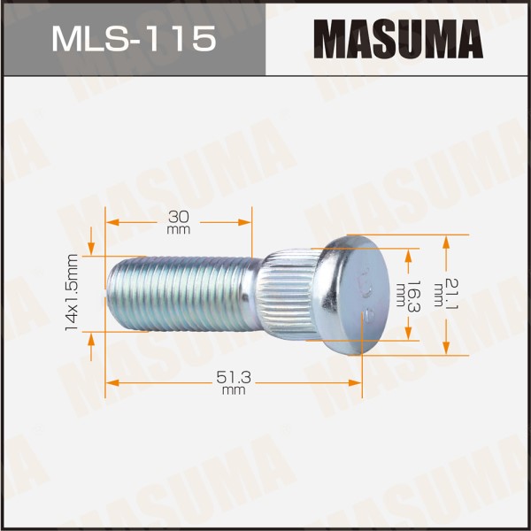 Шпилька для грузовика MASUMA 14x1.5мм, L=51.3мм / OEM_90942-02077 Toyota