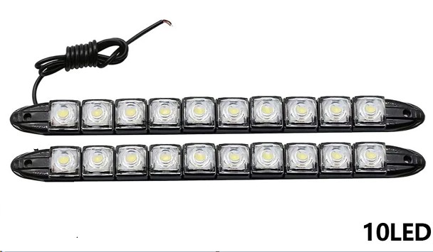 Дневные ходовые огни 12V 10 LED гибкий корпус, супер яркие, холодный, белый свет (к-т 2шт), 26,5 см