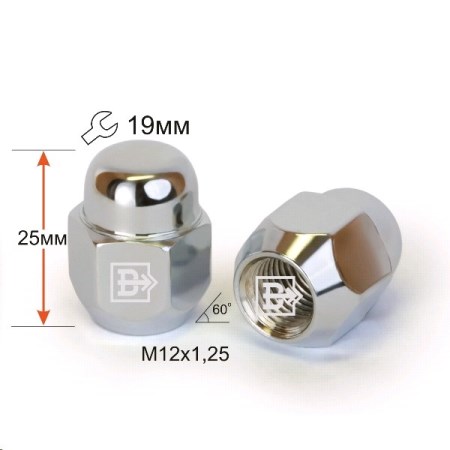 Гайка колеса М12*1,25*26 Хром Конус, закр., ключ 19мм