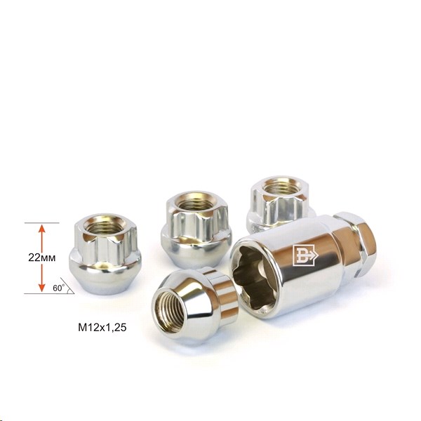 Гайка колеса секр. M12*1,25*22 Хром Конус с выступом, откр., 5 луч., 1 кл.
