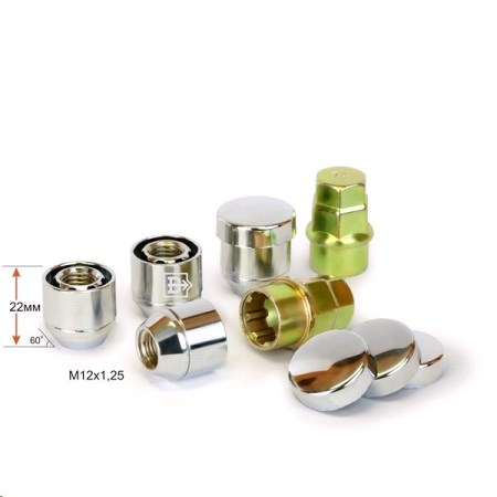 Гайка колеса секр. M12*1,25*22 Хром Конус, откр., вращ. кольцо, хром.пласт. Колпачок,